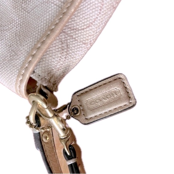 COACH Penelope Gold Metallic & Tan Linen, Gold Leather Clutch/Wristlet Small Bag - Picture 7 of 11